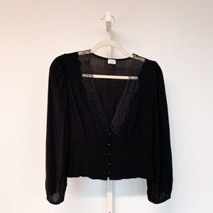 Cropped Black Wilfred Button Front Blouse